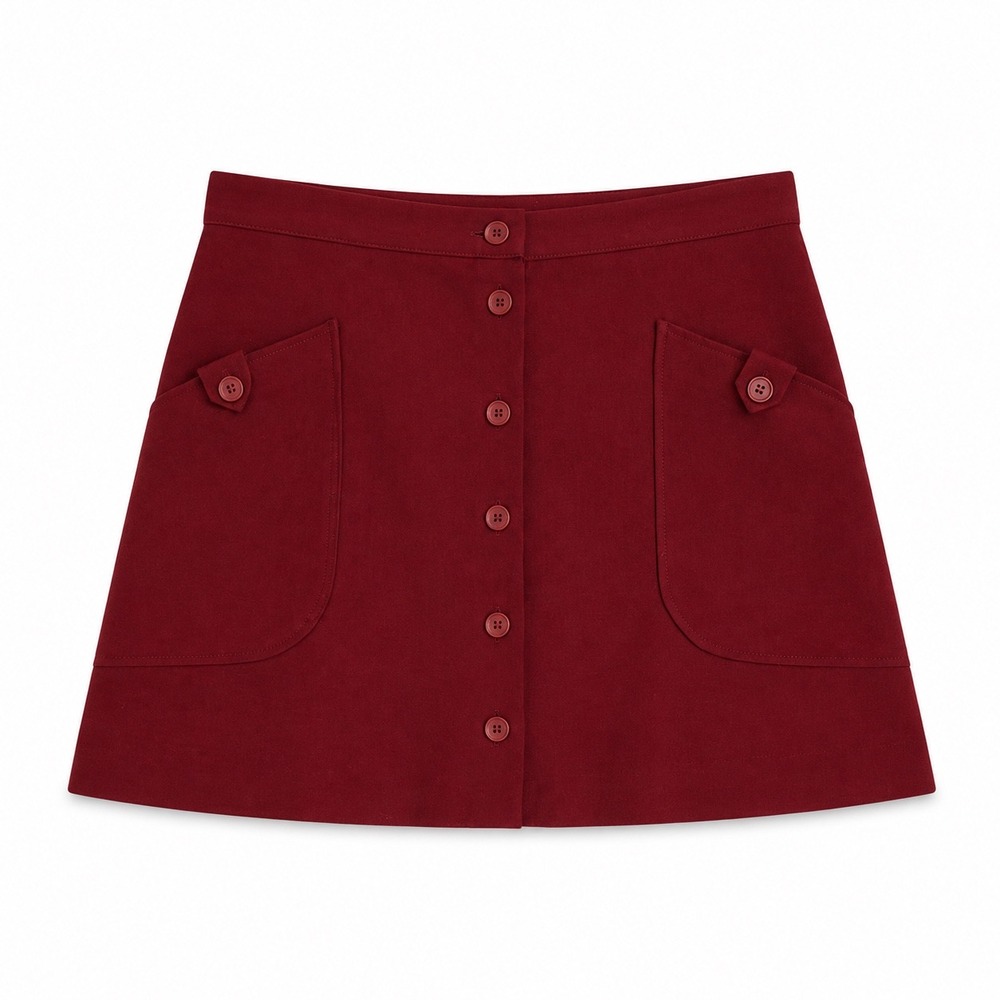 United Colors of Benetton Red Button Front Mini Skirt A-Line Pockets Italy